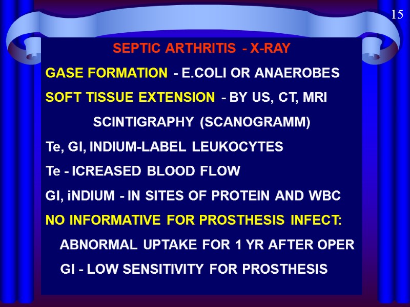 15 SEPTIC ARTHRITIS - X-RAY GASE FORMATION - E.COLI OR ANAEROBES SOFT TISSUE EXTENSION